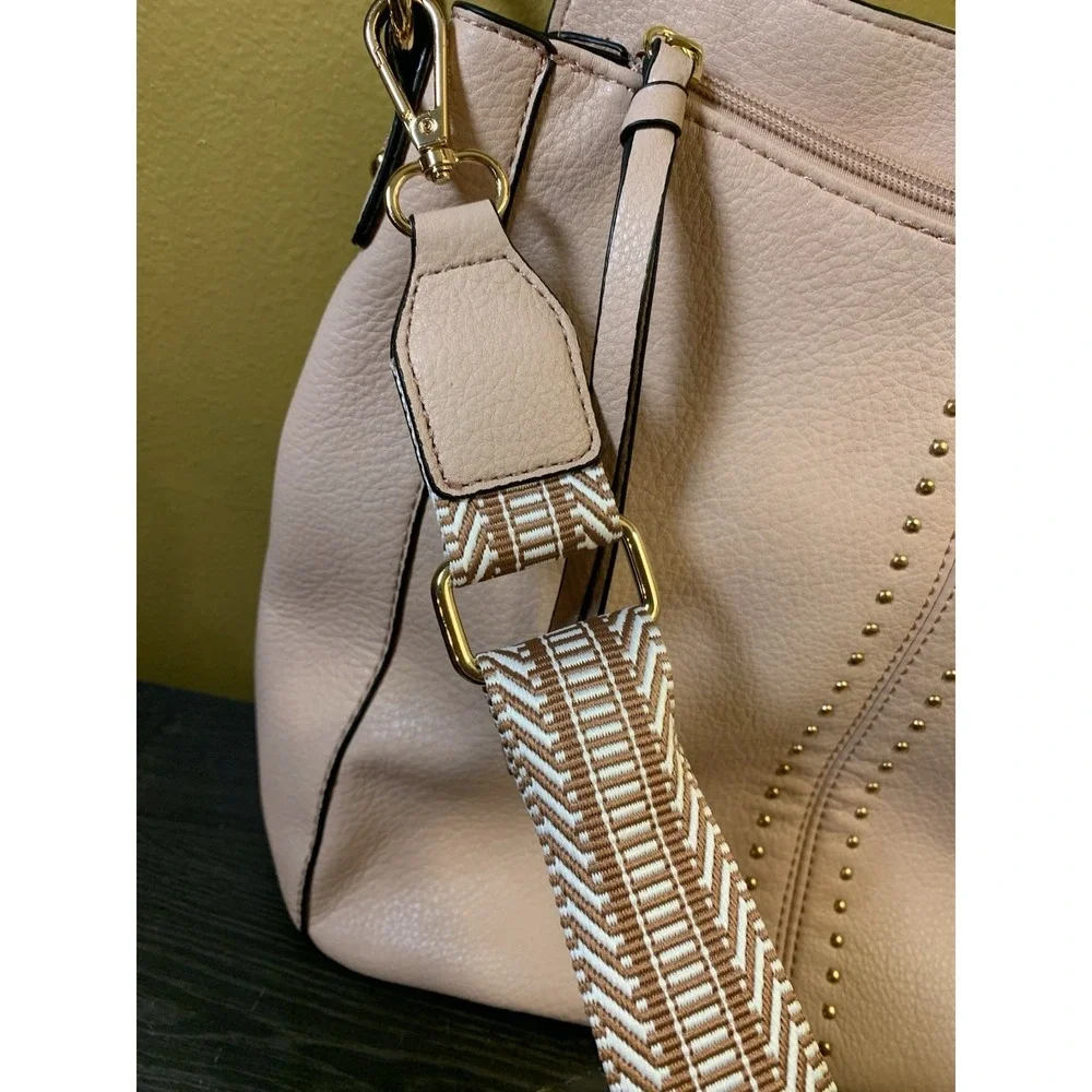 Montana West Studded Hobo Bag Vegan Leather Adjustable Shoulder Tote Lined Pink